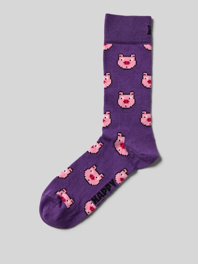 Happy Socks Sokken met motiefstitching, model 'PIG' Paars - 1