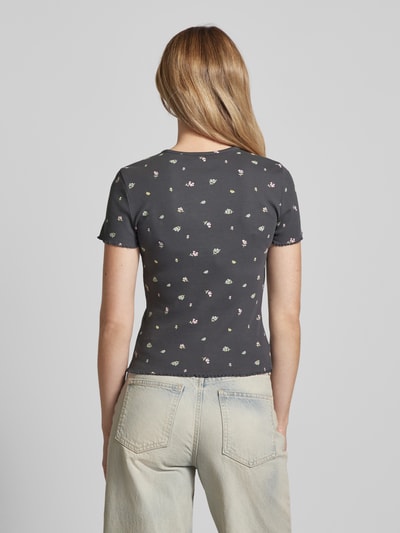 Jake*s Casual T-shirt in riblook met bloemenmotief Donkergrijs - 5