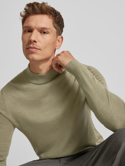 Christian Berg Men Gebreide pullover met turtleneck Olijfgroen gemêleerd - 3