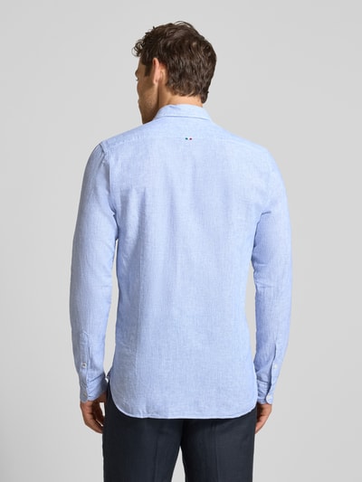 FIL NOIR Regular Fit Business-Hemd aus Leinen-Baumwoll-Mix Modell 'ROMA' Blau 5