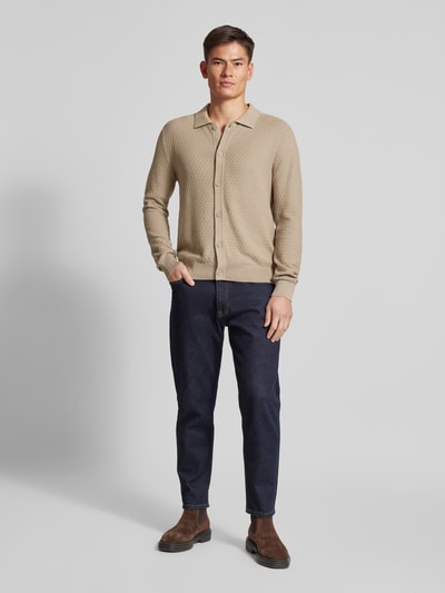 JAKE*S STUDIO MEN Cardigan aus Viskose mit Strukturmuster Khaki 1