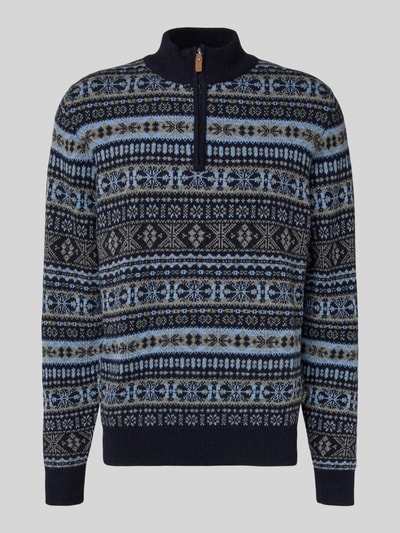 Fynch-Hatton Sweter o kroju regular fit z czystej wełny model ‘Jacquard’ Granatowy 2