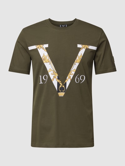 19V69 Italia T-shirt met labelprint Olijfgroen - 2
