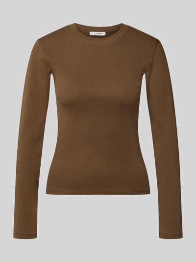 Produktfoto, braunes Longsleeve mit Rundhalsausschnitt Modell 'EVERYDAY' von TOPSHOP, reine Baumwolle, eng anliegend, klare Linien.