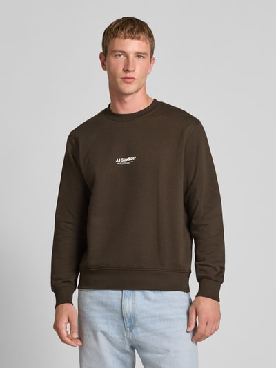 Jack & Jones Sweatshirt mit Label-Print Modell 'SOHO' Dunkelbraun 4