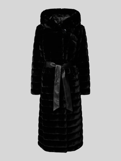 PETITE M. Lange jas met capuchon en strikceintuur Zwart - 2