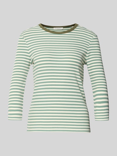 Produktfoto, T-Shirt mit Streifenmuster und 3/4-Arm von Christian Berg Woman, grün-weiß gestreift, Slim Fit, Rundhalsausschnitt, Baumwoll-Mix
