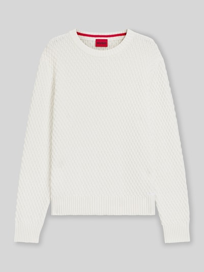 HUGO Regular Fit Strickpullover mit 3D-Strukturmuster Modell 'SYER' Offwhite 2