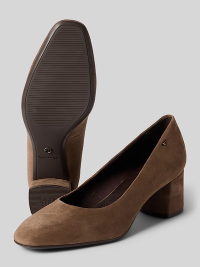 Produktfoto, Pumps in Velours-Optik von Tamaris in Braun mit eckiger Spitze und Blockabsatz, Damen Pumps von Tamaris
