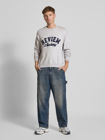 REVIEW Strickpullover mit gerippten Abschlüssen Hellgrau Melange 1