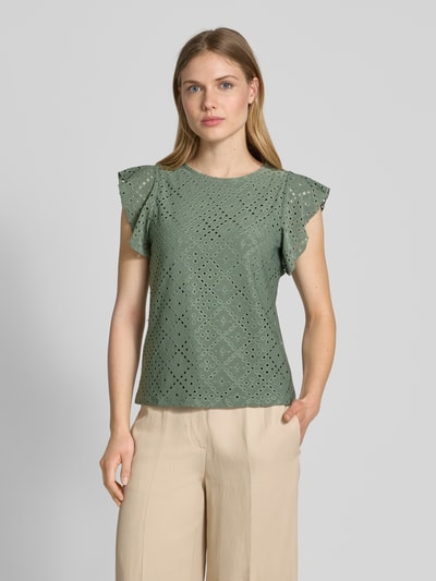 Vero Moda Regular Fit T-Shirt mit Lochstickmuster Muster 'TASSA' Lind 4