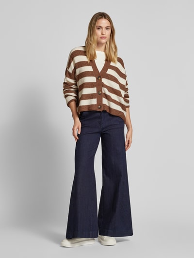 Vero Moda Relaxed Fit Strickjacke mit Streifenmuster Modell 'NATHALIE' Cognac 1