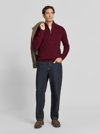 MCNEAL Regular Fit Strickpullover aus reiner Wolle Dunkelrot Melange 1