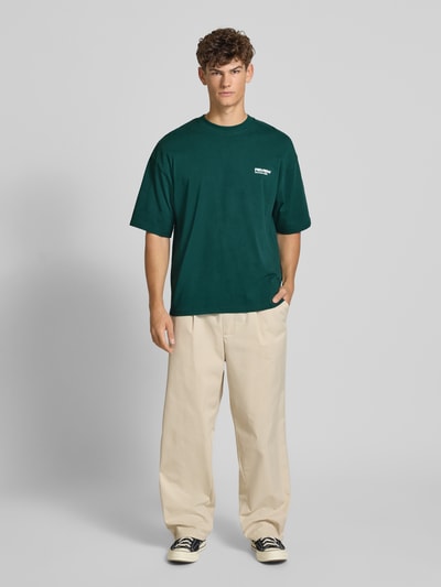 REVIEW T-shirt met geribde ronde hals Donkergroen - 1