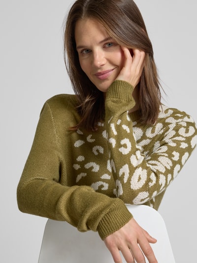 Vila Strickpullover mit gerippten Abschlüssen Modell 'LELEO' Oliv 3