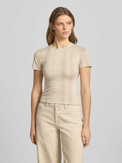 OH APRIL T-shirt w kroju slim fit z okrągłym dekoltem model 'Joy' Jasnobrązowy melanż 4