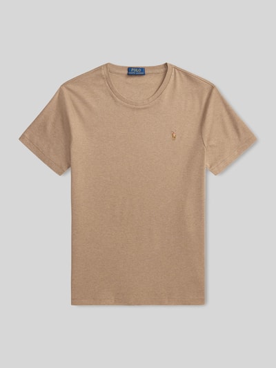 Produktfoto, Regular Fit T-Shirt aus reiner Baumwolle von Polo Ralph Lauren in Unifarbe Beige mit Logo-Stitching, Jersey-Struktur, Rundhals, Kurzarm