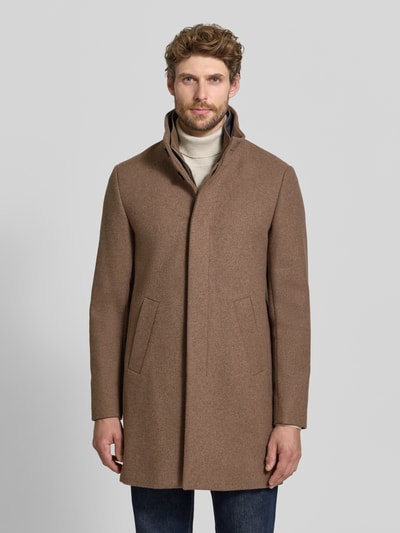 Matinique Regular fit lange jas van katoenmix met viscose Hazelnoot - 4