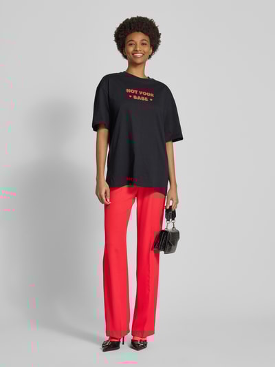 Review High waist stoffen broek met persplooien Kersenrood - 1