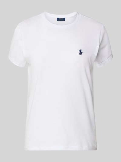 Produktfoto, T-Shirt mit Logo-Stitching von Polo Ralph Lauren, Damen T-Shirt aus reiner Baumwolle, gerader Schnitt, unifarbenes Design, gerippter Rundhalsausschnitt