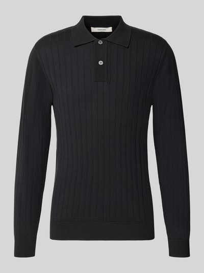 Produktfoto, dunkelblaues, langärmliges Regular Fit Poloshirt aus reiner Baumwolle Modell 'TORINO' von Selected, feine Rippenstruktur
