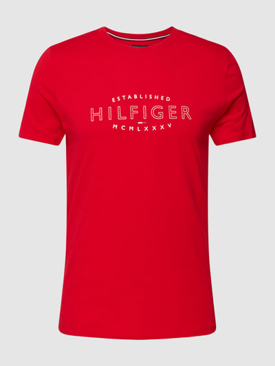 Tommy Hilfiger T-shirt met labelprint, model 'CURVE LOGO TEE' Rood - 2