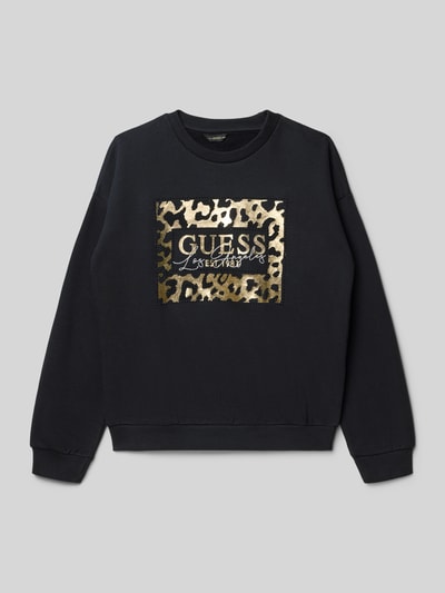 Guess Sweatshirt mit Label-Print und Rundhalsausschnitt Black 1