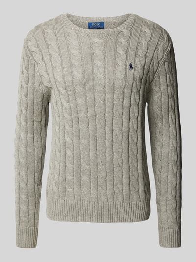 Polo Ralph Lauren Strickpullover mit Zopfmuster Hellgrau 2