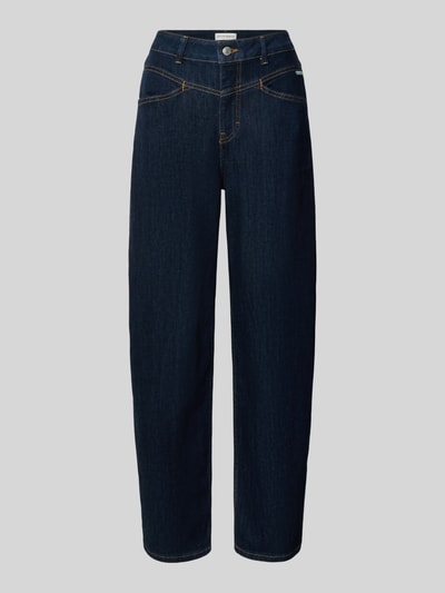 Produktfoto, ciemnogranatowe jeansy Barrel Jeans aus Baumwoll-Mix Modell 'Mari Cosmo' von OPUS PANTS, proste nogawki, widoczne szwy, gładka faktura