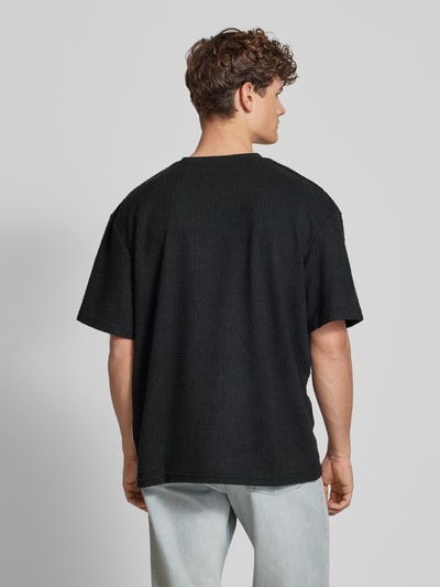 Redefined Rebel T-shirt met structuurmotief, model 'Tony' Zwart - 5