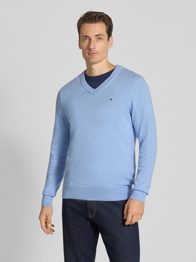 Tommy Hilfiger Regular fit pullover van een mix van katoen en kasjmier Lichtblauw - 4