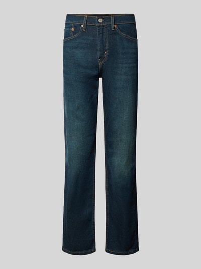 Produktfoto, dunkelblaue Straight Fit Jeans aus Baumwoll-Mix Modell '505®' von Levi's®, klare Nähte, glatte Denim-Textur.