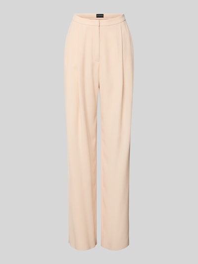 Produktfoto, Stoffhose mit Bundfalten von Emporio Armani in hellem Beige, lockerer Schnitt, glatte Oberfläche, französische Eingrifftaschen.
