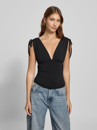 Gina Tricot Top z dekoltem w serek i wiązaniem Czarny 4