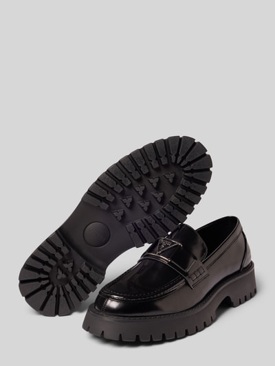 Produktfoto, Loafer aus echtem Leder Modell 'Gorizia' von GUESS in Schwarz, abgerundete Passform, Logo-Detail, profilierte Sohle, Damen Loafer