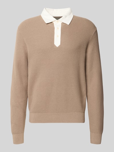 Produktfoto, beiger Regular Fit Pullover aus Baumwoll-Woll-Mix von GANT mit cremeweißem Kragen und Knopfleiste, Herren Pullover von GANT