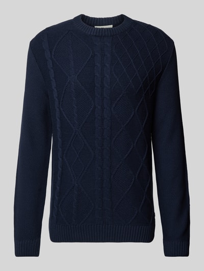 Tom Tailor Regular Fit Strickpullover mit Zopfmuster und gerippten Abschlüssen Marine 2