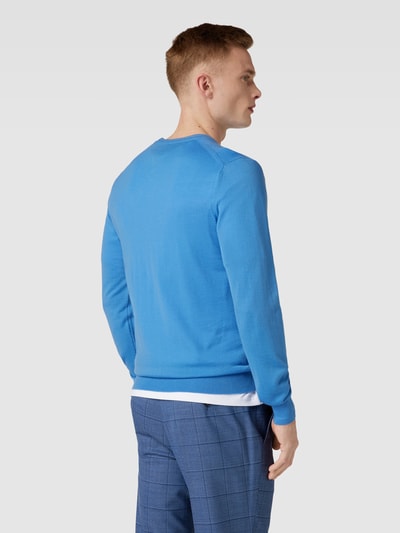 Tommy Hilfiger Tailored Sweter z dzianiny z wełny lana model ‘MERINO’ Królewski niebieski 5