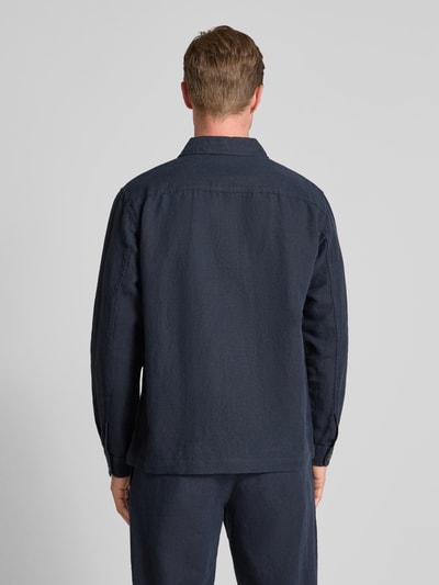 SELECTED HOMME Regular Fit Leinenhemdjacke mit Kentkragen Modell 'LEROY SUN' Dunkelblau 5