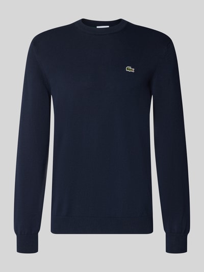 Produktfoto, Regular Fit Pullover aus Baumwoll-Mix von Lacoste in Dunkelblau mit feiner Struktur und Rundhalsausschnitt, Herren Pullover