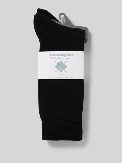 Produktfoto, Socken mit Label-Detail im 2er-Pack von Burlington für Herren aus Baumwoll-Mix mit Stretch-Anteil, körpernahe Passform, schwarze Farbe, leicht gerippte Textur