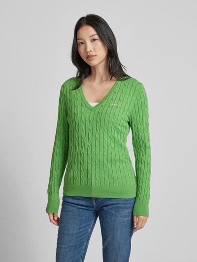 Gant Gebreide pullover met kabelpatroon Groen - 4