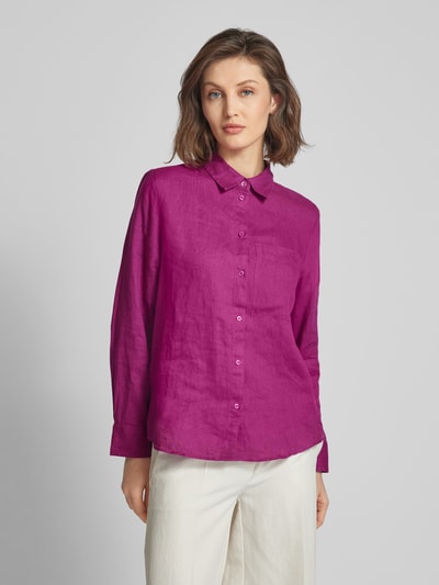 Mango Bluse aus Leinen mit Brusttasche Pink 4