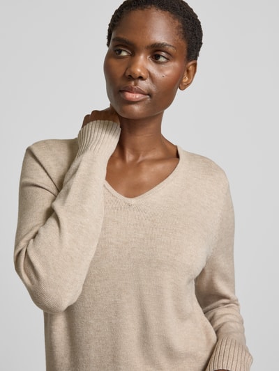 Christian Berg Woman Sweter z dzianiny z mieszanki wiskozy z dekoltem w serek Metaliczny beżowy melanż 3