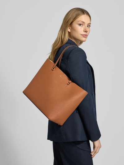 Lauren Ralph Lauren Tote bag van runderleer met labelapplicatie, model 'KARLY' Cognac - 1