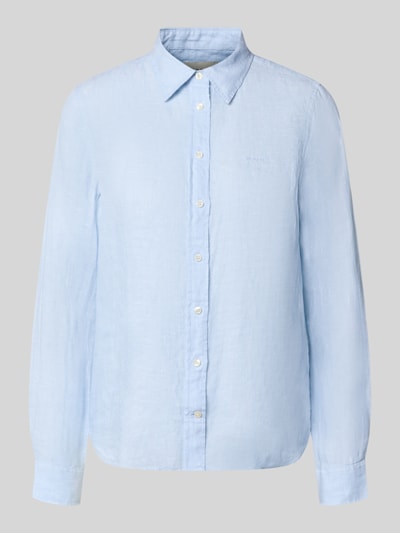 Produktfoto, Regular Fit Leinenbluse mit Label-Stitching von Gant, jasnoniebieski len, krój regular fit, kołnierzyk koszulowy, listwa guzikowa