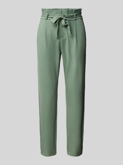 Vero Moda Tapered fit stoffen broek met strikceintuur, model 'EVA' Olijfgroen - 2