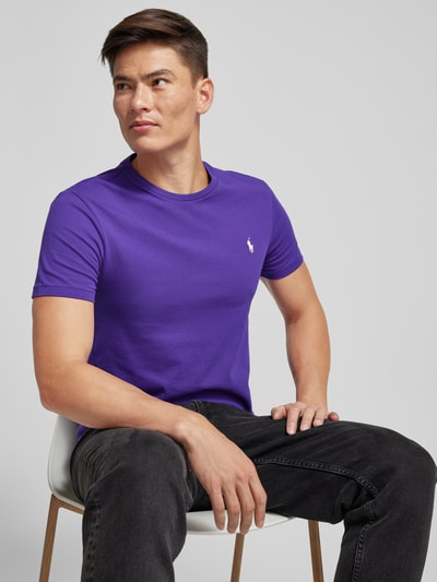 Polo Ralph Lauren T-shirt o kroju custom slim fit z okrągłym dekoltem Fioletowy 3