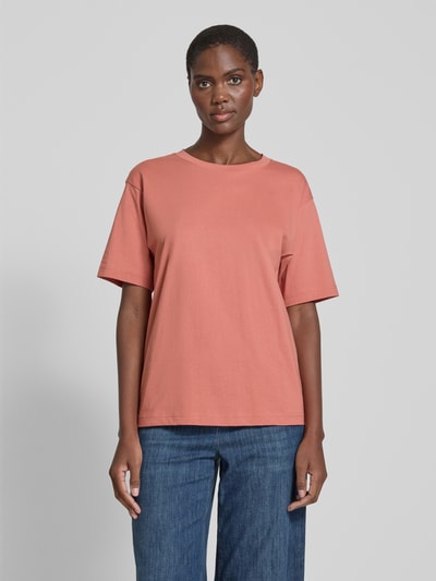 Jake*s Casual T-shirt met geribde ronde hals Terracotta - 4