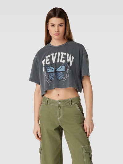 REVIEW Kort T-shirt met extra brede schouders Antraciet - 4
